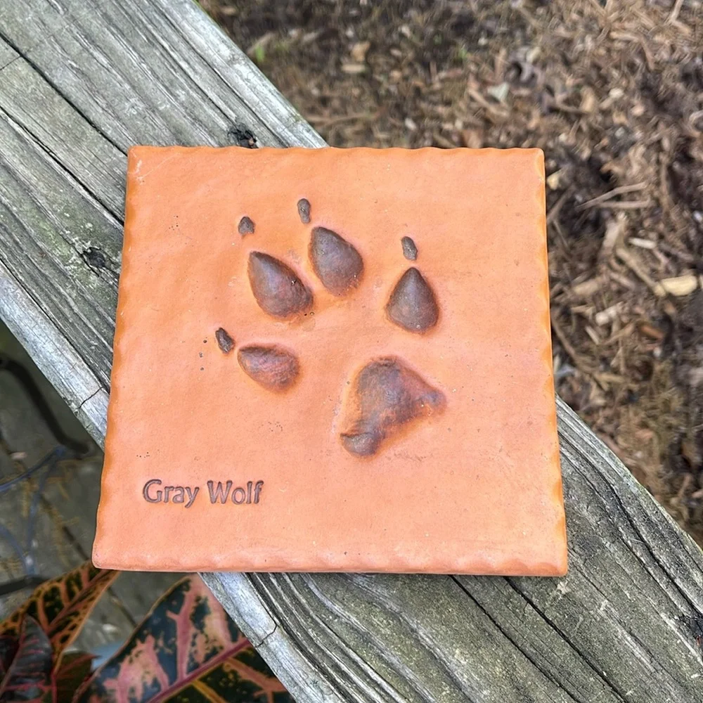 Prairie Fire Pottery Gray Wolf Paw Print Tile